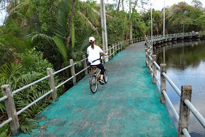 बैंकाक में बंग क्राचाओ में साइकिल चलाना